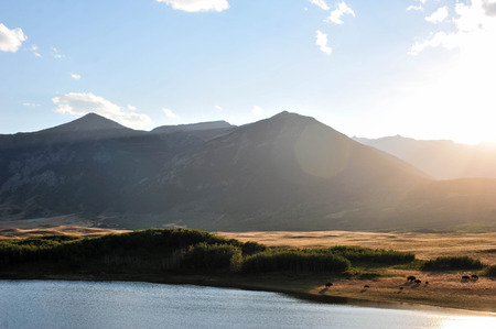 Sunset on the Mountain Prairieの写真素材