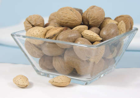 mixed nuts in glass bowl