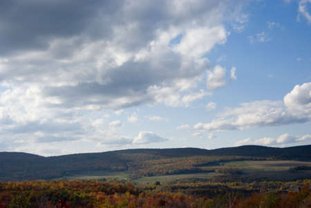 panoramic autumn view with blue sky