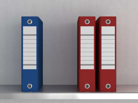 3d Rendering of business document folders on a metal shelf with empty labelsの写真素材