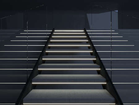 3d Rendering of metal and concrete stairs with strip-led lighting embedded in every stepの写真素材
