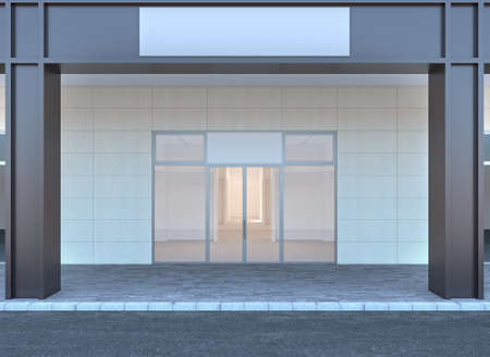 3d rendering of a storefront with empty signboardsの写真素材