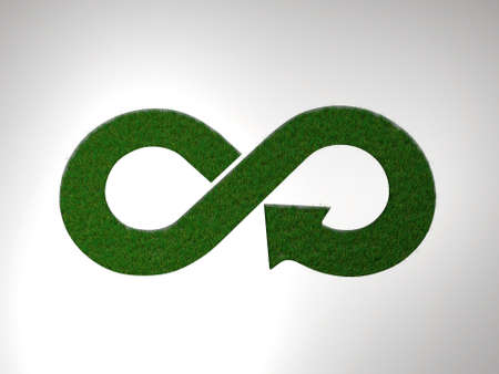 3d rendering of the circular economy infinity symbol made with 3d grass on white backgroundの写真素材