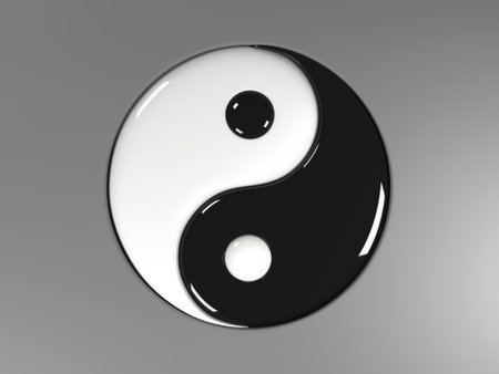 3d rendering of the ancient symbol of Tao (yin and yang) with a liquid glossy lookの写真素材