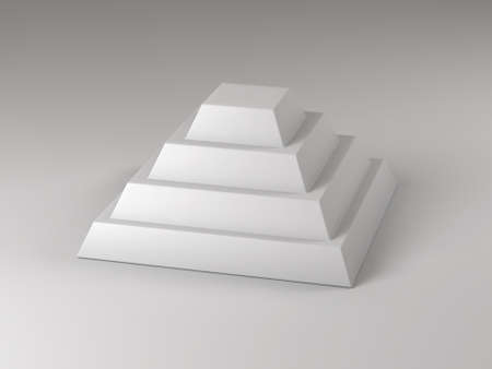 3d rendering of a stepped white pyramid on white background with four stepsの写真素材