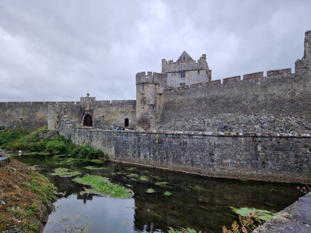 Cahir Castle, Co Tipperary, Ireland stands proudly on a rocky island on the River Suirの写真素材