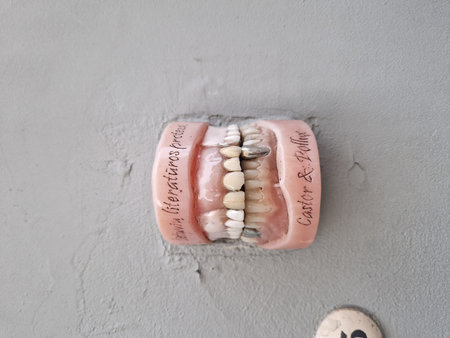 Dental prosthetics on the wall. Abstract art