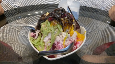 Ais Kacang or bean ice with red beans, agar, corns, cendol, syrup, coconut milk and delicate shaved ice as main ingredients, is a popular and delicious dessert in Malaysiaの写真素材