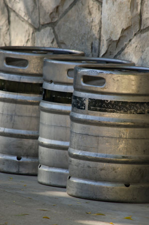metal beer kegs ready for delivery