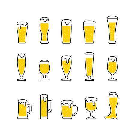 Beer with bubbles in glasses and mugs. Vector illustrationのイラスト素材