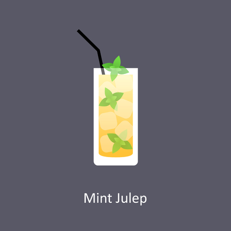 Mint Julep cocktail icon on dark background in flat style. Vector illustrationのイラスト素材