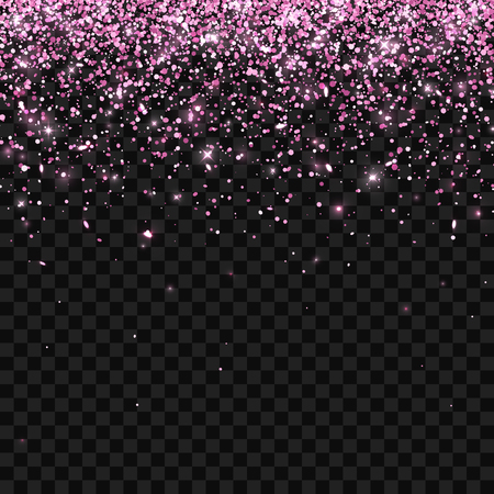 Pink falling glitter particles on dark transparent background. Vector illustrationのイラスト素材
