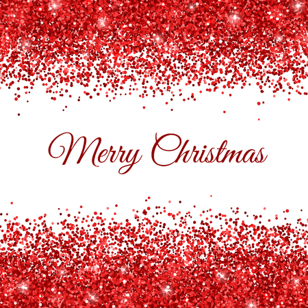 Merry Christmas Card with red glitter on white illustration.のイラスト素材