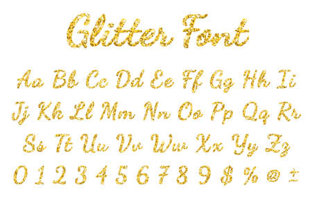 Gold sparkling glitter font in white background. Vectorのイラスト素材