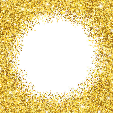 Gold shiny glitter on white background, round border frame. Vector illustrationのイラスト素材