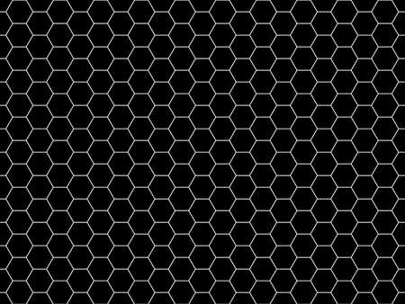 Hexagons line grid black and white seamless pattern. Vector