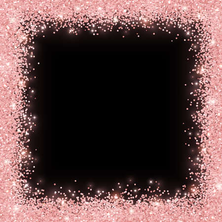 Rose gold glitter holiday square border frame on black background. Vectorのイラスト素材