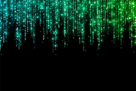 Blue green festive shiny glitter rain garland on black background. Vectorのイラスト素材