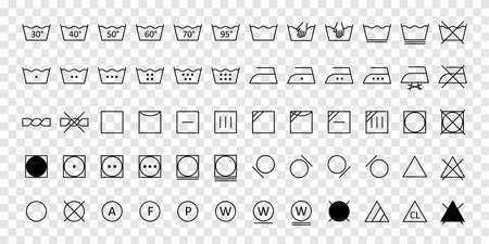 Laundry wash symbols on label icons set expand paths. Vectorのイラスト素材