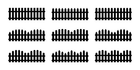 Set black silhouette picket fence repeat isolated. Vectorのイラスト素材