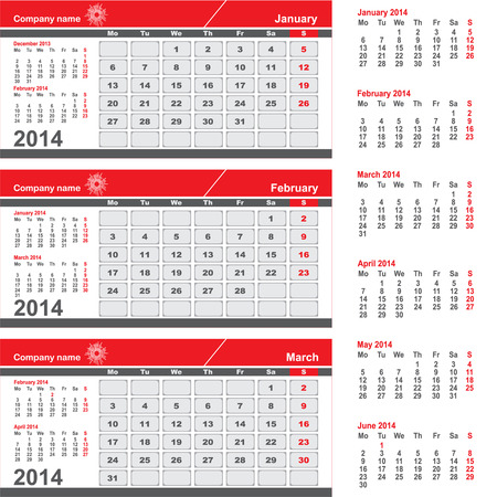 Three month calendar - January, February, Marchのイラスト素材