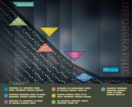 Dark Background Infographics Template. Timeline with Arrows. Bottom is Legend.のイラスト素材