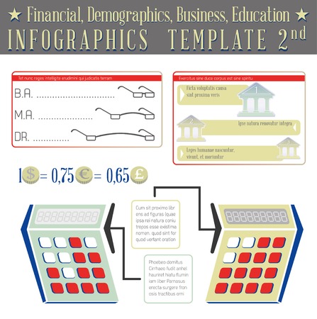 Financial, Demographics, Business, Education. Infographics template 02のイラスト素材