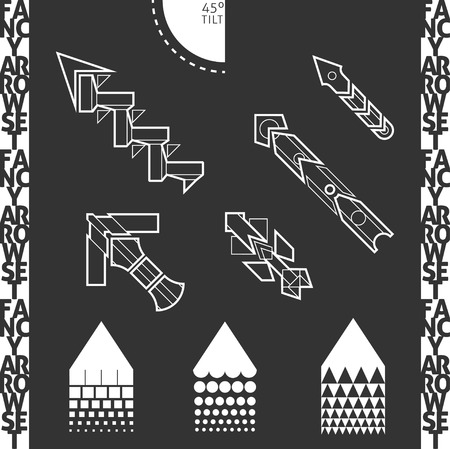 Line Art Arrows Set in Monochrome Style. Complicated Geometrical Shapes.のイラスト素材
