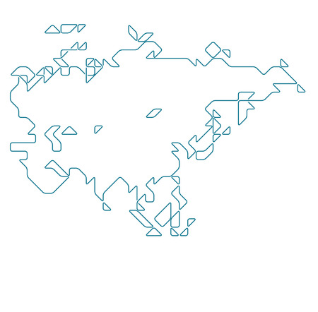 Asia with the entire Russia map drawn with thin line on a invisible grid of rounded squares and trianglesのイラスト素材