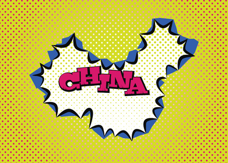 China map in pop art style, silk print dots and special lettering.のイラスト素材