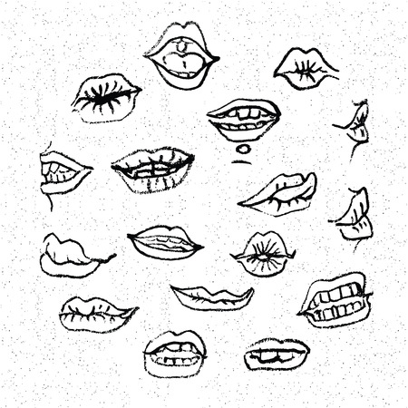 Lips set, attractive human mouths. Cartoon mouth icons. Every mouth represents a different style and emotion.のイラスト素材