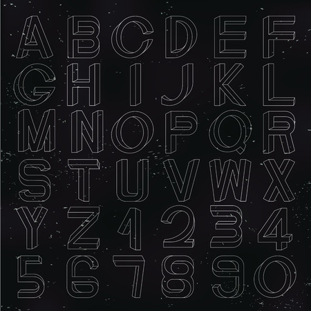 Impossible font set, including numerals, on dark textured backdrop.のイラスト素材
