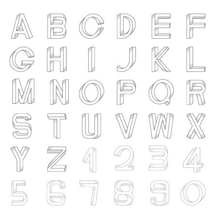 Impossible font set, including numerals. Raster dots pattern is applied.のイラスト素材