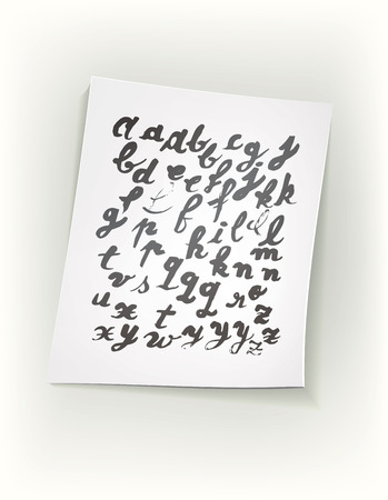 Sheet of paper with ink alphabet. Design elements were created with Chinese ink and calligraphic pen.のイラスト素材