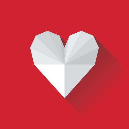 White geometrical heart is dropping shadow over red backgroundのイラスト素材
