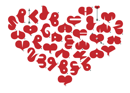 Heart shaped font with letters and numeralsのイラスト素材