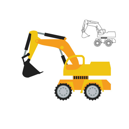 Excavator simple icon with flat colors and line art versionのイラスト素材