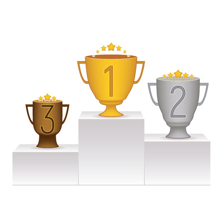 Podium with trophies from first place to third placeのイラスト素材