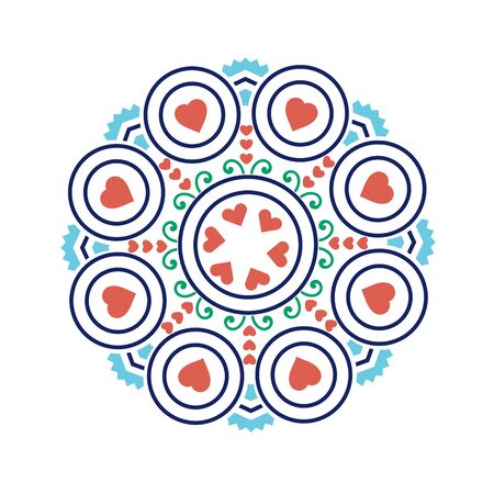 Ethnic mandala-like pattern with flower and heart symbols;のイラスト素材