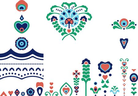 Ethnic symbols and borders collection with flowers and heartsのイラスト素材