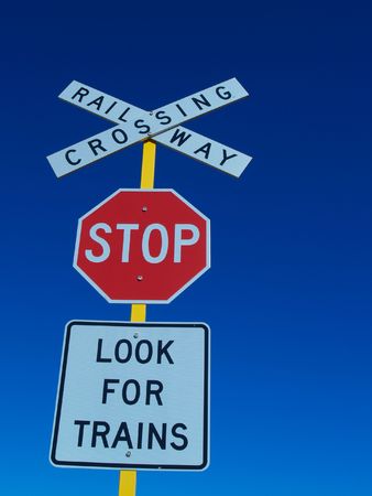 railway crossing signの写真素材