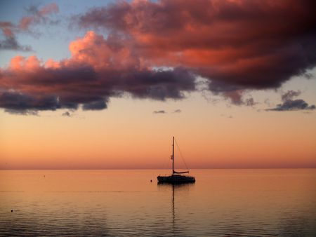 boat at sunset, Monkey Mia, West Australia        の写真素材