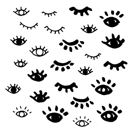 Hand Drawn Eyes Vector Blinking Open Eye Designのイラスト素材
