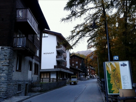 Accomodation along the road in Zermatt Ski Village Switzerland.の素材