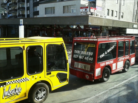 Vehicles in Zermatt Ski Village Switzerland.の素材