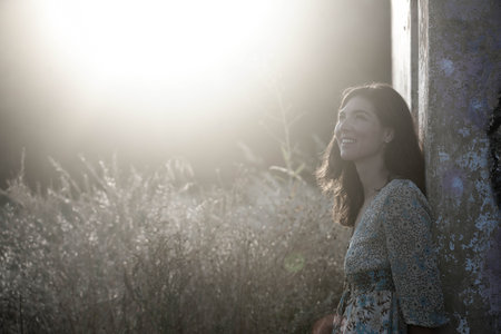 Portrait of a beautiful young woman smiling.の写真素材