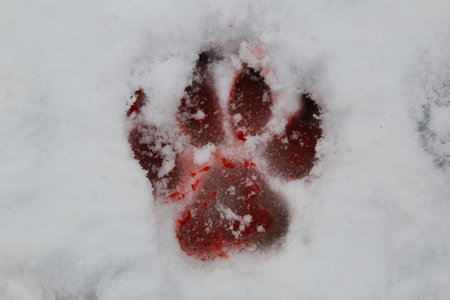 A bloody wolf print in the snow.の写真素材