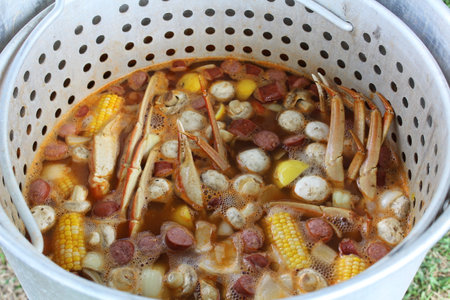 Cajun king crab legs boil.の写真素材