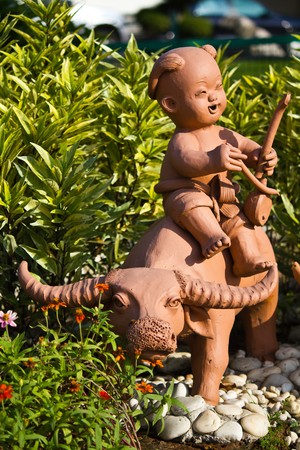 Earthenware Childs and Buffaloの写真素材