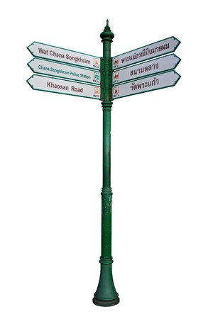 tourist guidepost isolated on white backgroundの写真素材